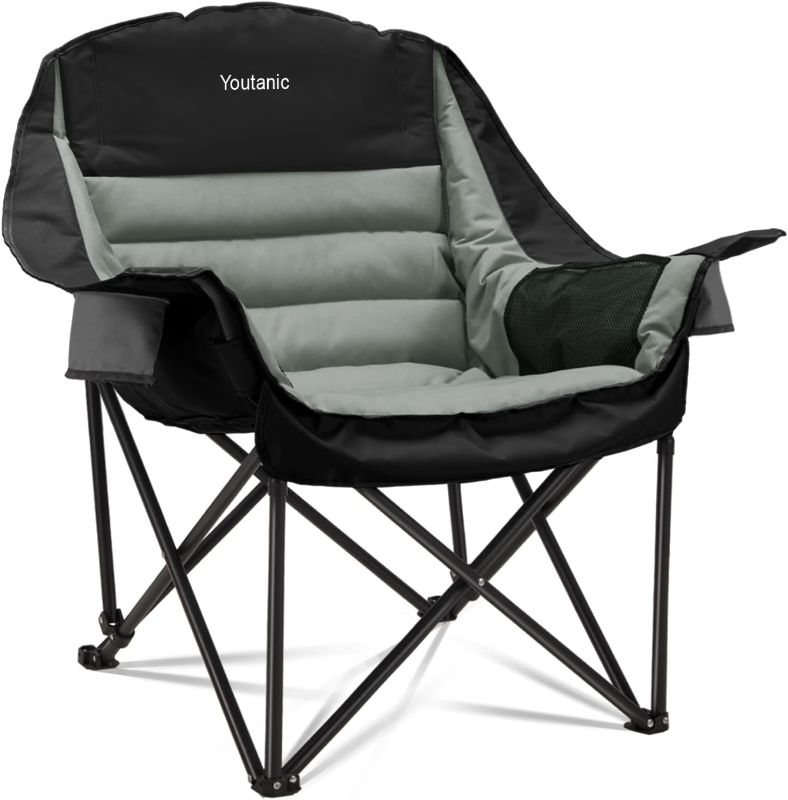 Photo 1 of Oversized Camping Chair, Portable Folding Camping Chairs with Side Pocket, Cup Holder and Carry Bag, Heavy Duty Outdoor Camping Chairs for Adults, Fishing, Sports, Trip, up to 400lbs