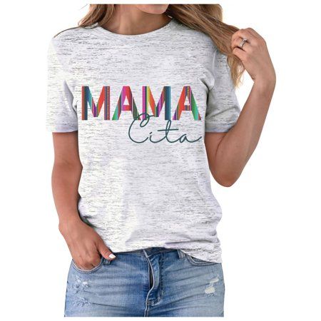 Photo 1 of TWZH Women Rainbow Color Mama Cita Letter Print Tshirt Short Sleeve Basic Tops --  size m