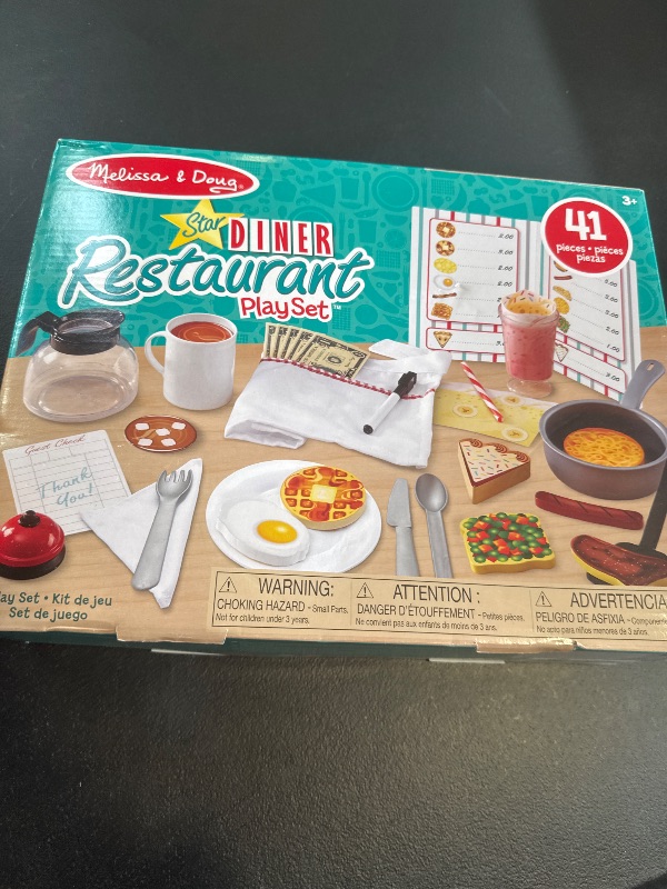 Photo 1 of Melissa & Doug Star Diner Restaurant Play Set (41 pcs) - Pretend Play Food, Restaurant Toy Set With Cookware, Utensils For Kids, Diner Playset for Kids And Toddlers, Ages 3+
