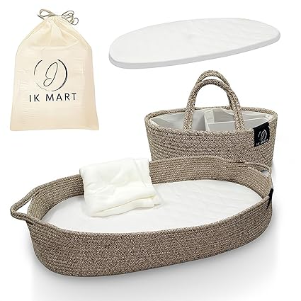 Photo 1 of Baby Changing Basket - 100% Cotton Rope Woven Diaper Basket with Thick Foam Pad & Removable Cotton Mattress Cover - Boho Nursery Decor