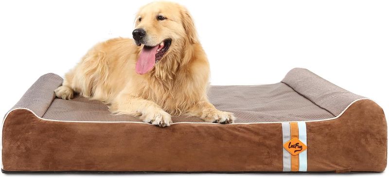 Photo 1 of Laifug Orthopedic Memory Foam Extra Large Dog Bed Pillow (50" x 36" x 10", Brown) Durable Waterproof Lining with Removable Washable Cover and Smart Design