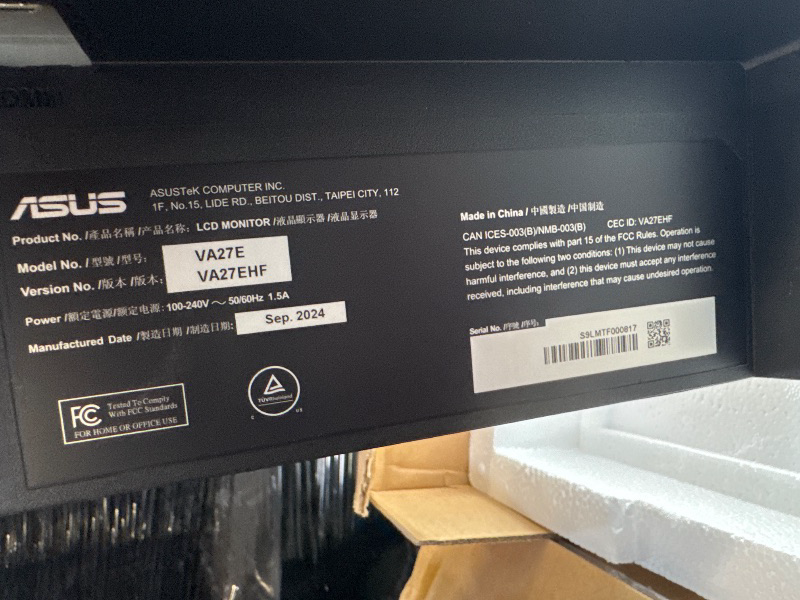Photo 1 of ASUS 27 Inch Monitor - 1080P, IPS, Full HD, Frameless, 100Hz, 1ms, Adaptive-Sync, for Working and Gaming, Low Blue Light, Flicker Free, HDMI, VESA Mountable, Tilt - VA27EHF,Black
