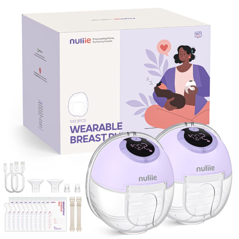 Photo 1 of Nuliie Electric Breast Pump Hands-Free S32, Wearable Portable Breast Pumps 4 Modes 9 Levels, 24MM Comfortable Flange, More Private, Replaced Accessories Included (2 Packs, Purple)
