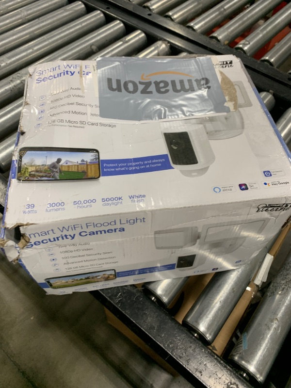 Photo 1 of Feit Electric SEC3000/CAM/WIFI Outdoor LED Smart Security Camera with Motion Sensor, 2-Way Audio, 39-Watt Floodlight, Works with Alexa and Google Asst, Alarm, Hardwired, 128 GB Micro SD Card Storage