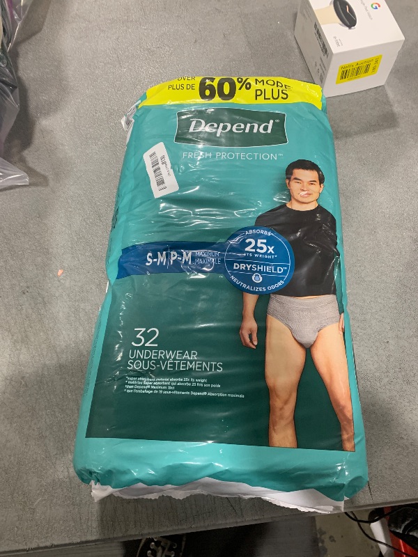 Photo 1 of Depend Fresh Protection Adult Incontinence Underwear for Men, Disposable, Maximum, Small/Medium, Grey, 32 Count, Packaging May Vary