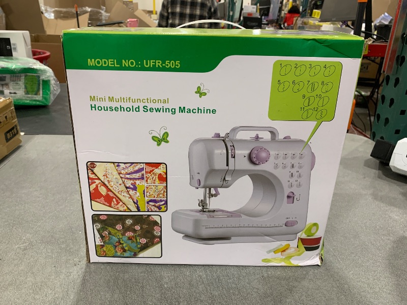 Photo 1 of JUCVNB Mini Sewing Machine for Beginners and Kids Ages 8-12, Portable Sewing Machines with 12 Built-in Stitch Patterns, Light, 2 Speed Foot Pedal - Purple & White (with Basic Sewing Kit)