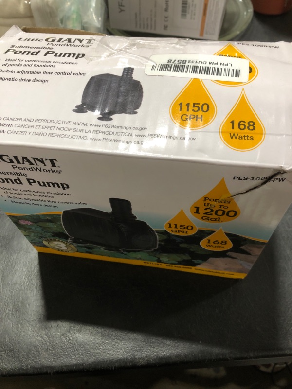 Photo 2 of Little Giant PES-1000-PW 115-Volt, 1150 GPH Magnetic Drive Fountain/Pond Pump with 15-Ft. Cord, Black, 566722