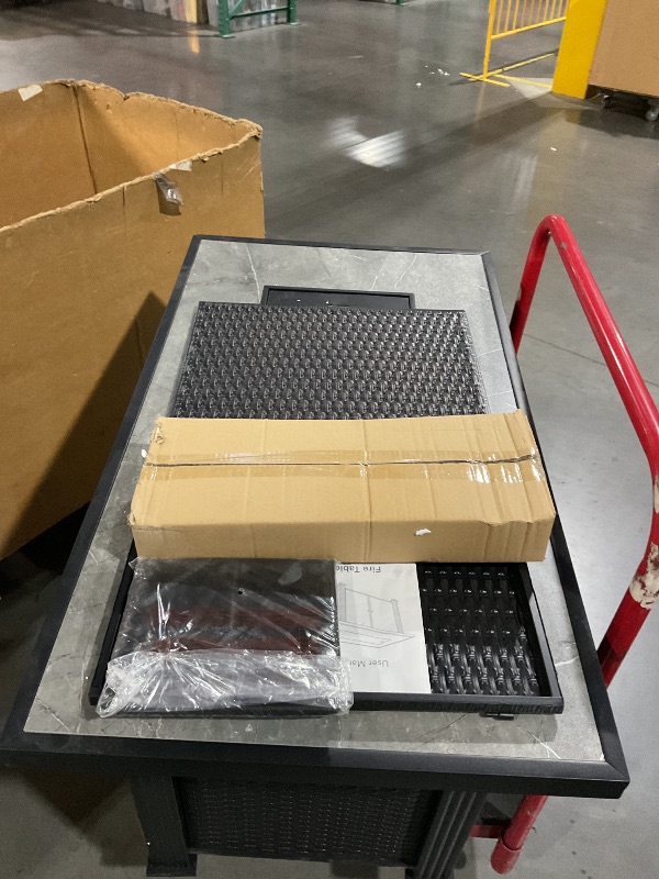 Photo 1 of **HAS MINOR DENTS AND SCRATCHES ON TOP, DOORS ARE MISSING PIECES**44 Inch Propane Outdoor Fire Pit Table, 50000BTU Rectangle Double Door Fire Table with Cover & Rain Cover, Add Warmth and Ambience to Parties On Patio Deck Garden, CSA Safety Certified blac