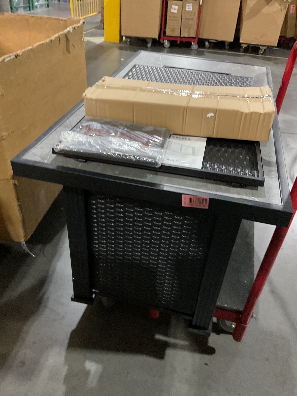 Photo 1 of **HAS MINOR DENTS AND SCRATCHES ON TOP, DOORS ARE MISSING PIECES**44 Inch Propane Outdoor Fire Pit Table, 50000BTU Rectangle Double Door Fire Table with Cover & Rain Cover, Add Warmth and Ambience to Parties On Patio Deck Garden, CSA Safety Certified blac