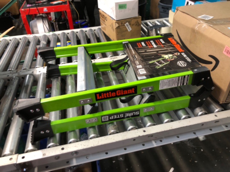 Photo 1 of ***MAJOR DAMAGE - BROKEN - SEE PICTURES***
Little Giant Ladders, Sure Step, 3-Step, Double-Sided Step Stool, Fiberglass, (11953), Type 1AA, 375 lbs Weight Rating, Hi-viz Green