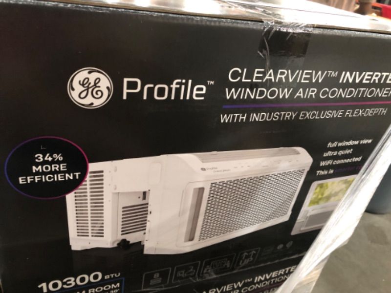 Photo 1 of GE Profile ClearView Inverter Window Air Conditioner Unit, 10,300 BTU, U-Shaped Adjustable Depth, Energy Efficient Cooling up to 450 sq ft., Ultra Quiet, SMART Home Capable, Includes Remote, White