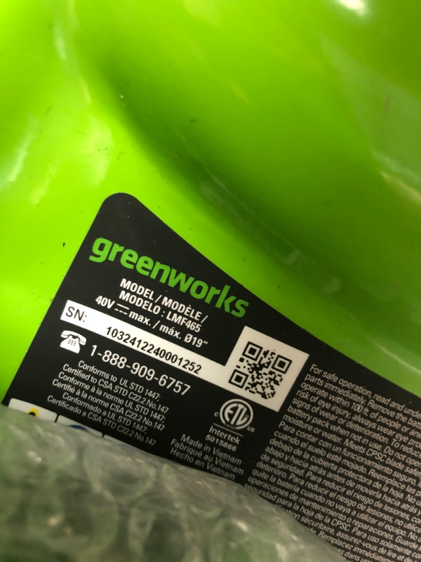 Photo 1 of Greenworks 40V 19" Brushless Lawn Mower (High Wheel), 5.0Ah Battery