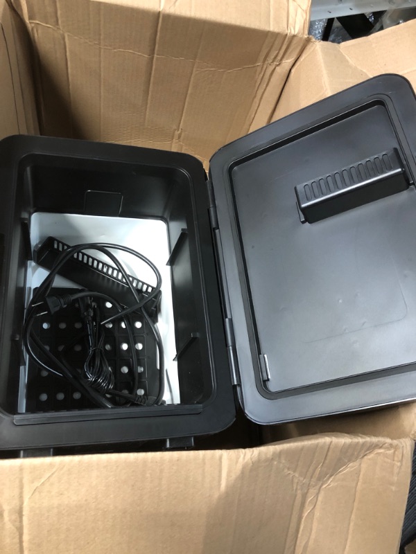 Photo 1 of ***ITEM TESTED FOR POWER, UNABLE TO TEST FURTHER***
Frigidaire Mini Personal Fridge Cooler, Countertop, Holds Up to 10L/15 Cans, Brushed Black Stainless Rugged Design, Portable for Skincare, Makeup, Car, Office, Bedroom, Dorm Room, or Cabin