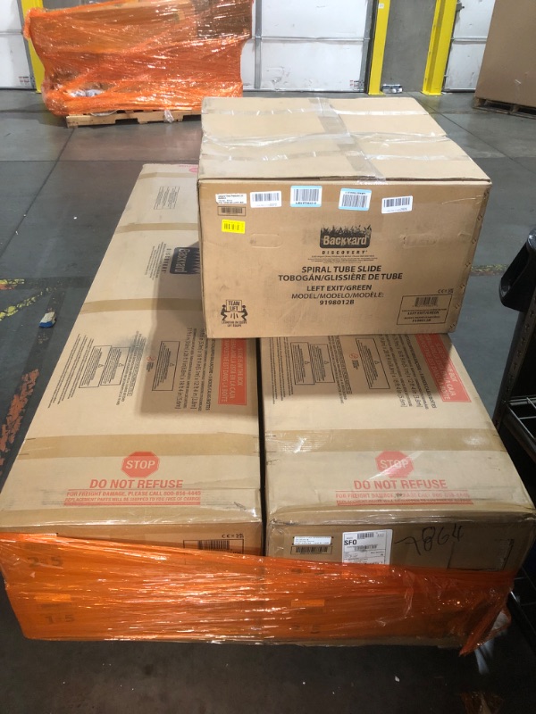 Photo 1 of ***FACTORY SEALED - TRAILER PICKUP ONLY 5 BOXES IN TOTAL***
Backyard Discovery Skyfort All Cedar Swing Set, Elevated Covered Wood Roof Clubhouse with Bay Windows, 2 Belt Swings, Web Swing, 10ft Wave Slide, 5 ft Tube Slide, Covered Picnic Table, 5 ft Rock 