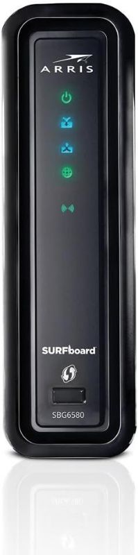 Photo 1 of ARRIS Surfboard SBG6580-2 8x4 DOCSIS 3.0 Cable módem/Wi-Fi N600 (N300 2.4Ghz + N300 5GHz) Router de doble banda - Embalaje al por menor negro (570763-034-00)
