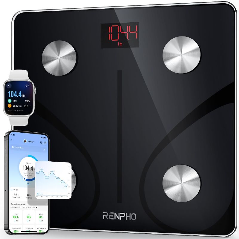 Photo 1 of **MISSING BATTERY COVER, DIRTY**
RENPHO Smart Scale for Body Weight, FSA HSA Eligible, Digital Bathroom Scale BMI Weighing Bluetooth Body Fat Scale, Body Composition Monitor Health Analyzer with Smartphone App, 400 lbs - Elis 1