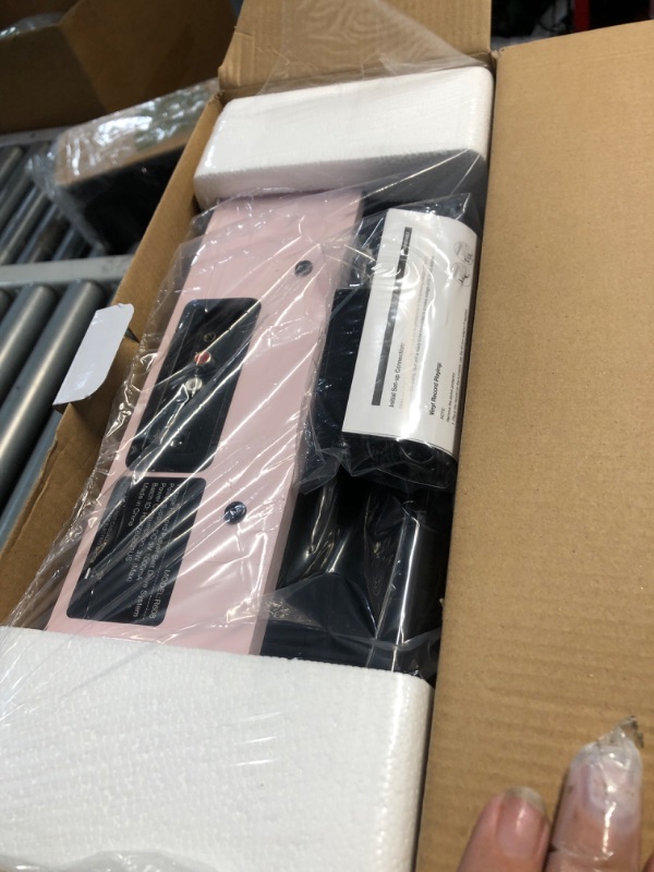 Photo 1 of ***(MINOR DAMAGE)***Vinyl Record Player with Speakers Turntable for Vinyls Records 3 Speed 3 Size Belt-Driven Wireless Receiver Portable All-in-1 Vinyl Players for Vinyls Auto Stop Headphone AUX RCA Line Out Pale Pink