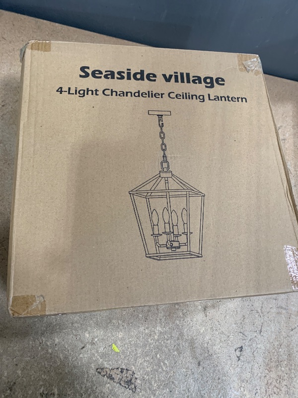 Photo 1 of 4 Light Chandelier Fixture, Farmhouse Light Fixtures Geometric Metal Cage Modern Ceiling Light with Adjustable Height, E12 Base Hanging Lights for Kitchen Island, Dining Room, Living Room, Indoor