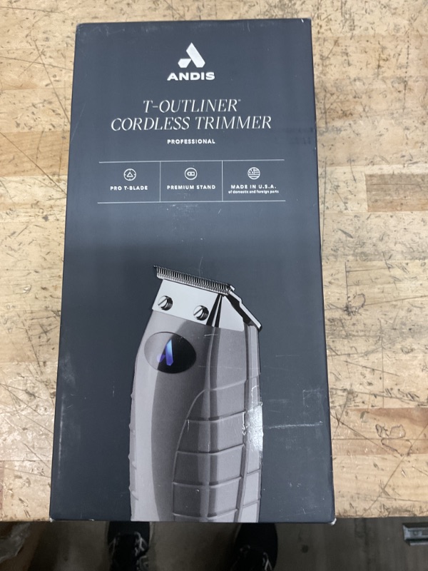 Photo 1 of Andis 74055 Professional Corded/Cordless Hair & Beard Trimmer, Zero Gapped, Close Cutting Carbon Steel T-Outliner Blade, Grey