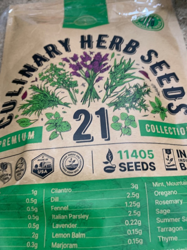 Photo 1 of 21 Culinary Herb Seeds Variety Pack - Heirloom, Non-GMO, Herb Seeds for Planting Outdoor and Indoor - Home Gardening. Over 11,400+ Seeds Including Rosemary, Thyme, Oregano, Mint, Basil, Parsley & More