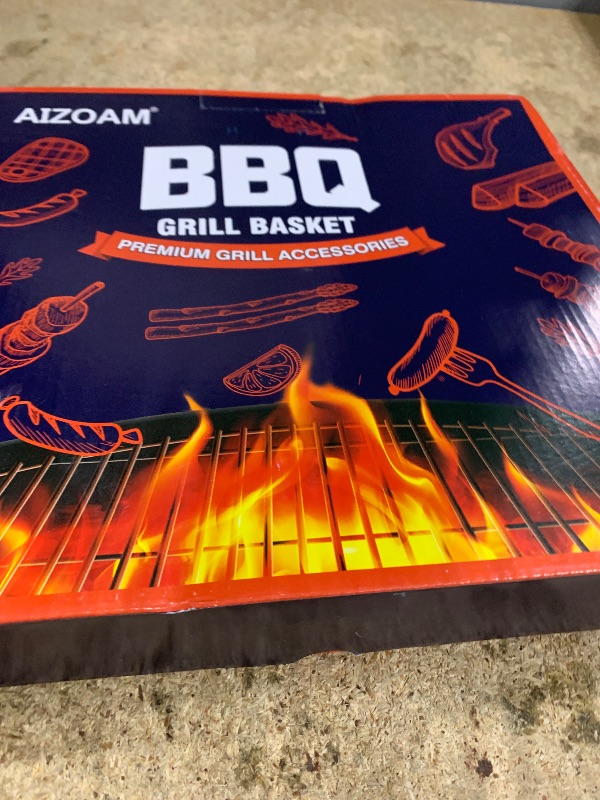 Photo 1 of AIZOAM Grill Basket - Grill Baskets for Outdoor Grill, Stainless Steel Large Grilling Basket w Removable Handle, Portable Fish Grilling Rack for Grill Ideal Meat Fish Vegetables Grilling Accessories