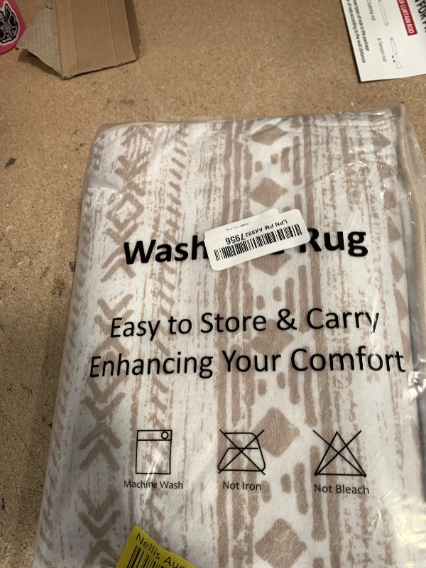 Photo 1 of Alfasoft Moroccan Washable Runner Rug 2x5, Non-Slip Vintage Beige Neutral Boho Runners for Hallways Kitchen Rugs Soft Print Distressed Geometric Floor Carpet Runner for Bedroom Laundry