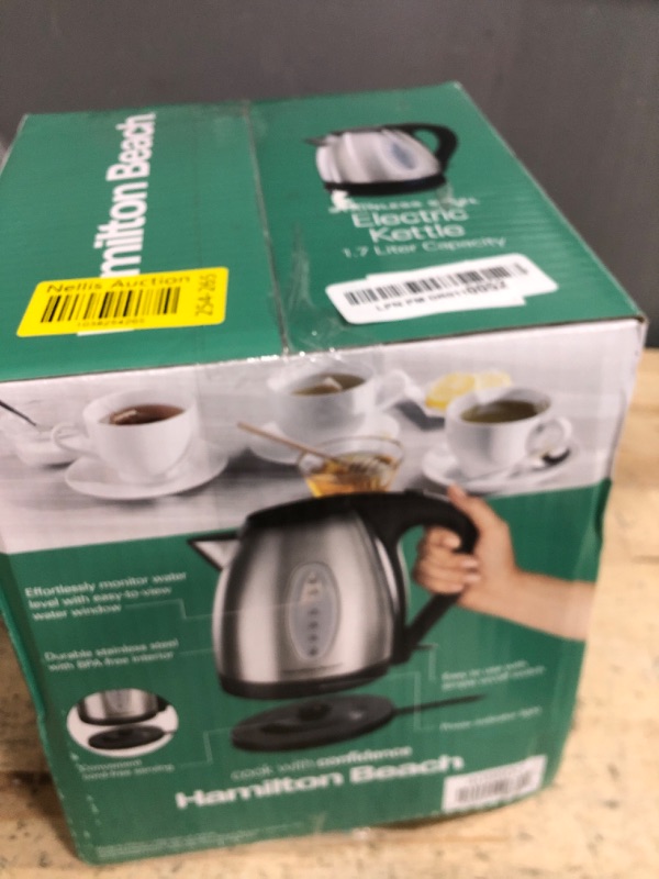Photo 1 of Hamilton Beach Electric Tea Kettle, Water Boiler & Heater, 1.7 Liter, Cordless Serving, 1500 Watts for Fast Boiling, Auto-Shutoff and Boil-Dry Protection, Stainless Steel (40880)