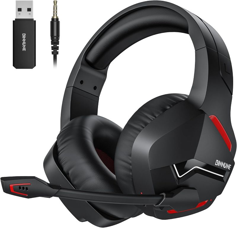 Photo 1 of BINNUNE Wireless Gaming Headset with Microphone for PC PS4 PS5, 2.4G Wireless Bluetooth USB Gamer Headphones with Mic for Laptop Computer