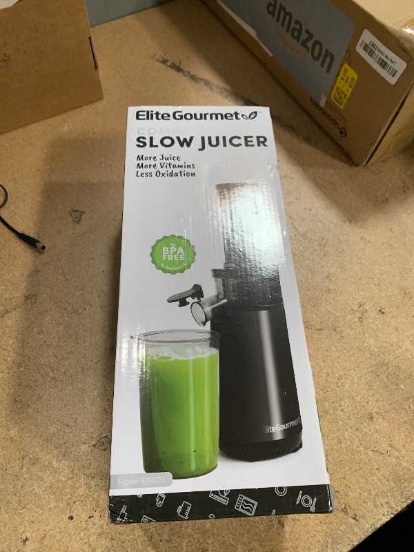 Photo 1 of Elite Gourmet Masticating Juicer Machines, 12-inch Juicer, Masticating Cold Press Juicer Machines, Juicer for Vegetables and Fruits, Easy to Clean Juicer, Charcoal Grey