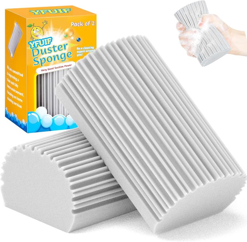 Photo 1 of 2-Pack Damp Clean Duster Sponge, Magic Sponge Eraser Baseboard Cleaner Tool, Dusters for Cleaning Blinds, Glass, Vents, Railings, Mirrors,Window Track Grooves and Faucets
