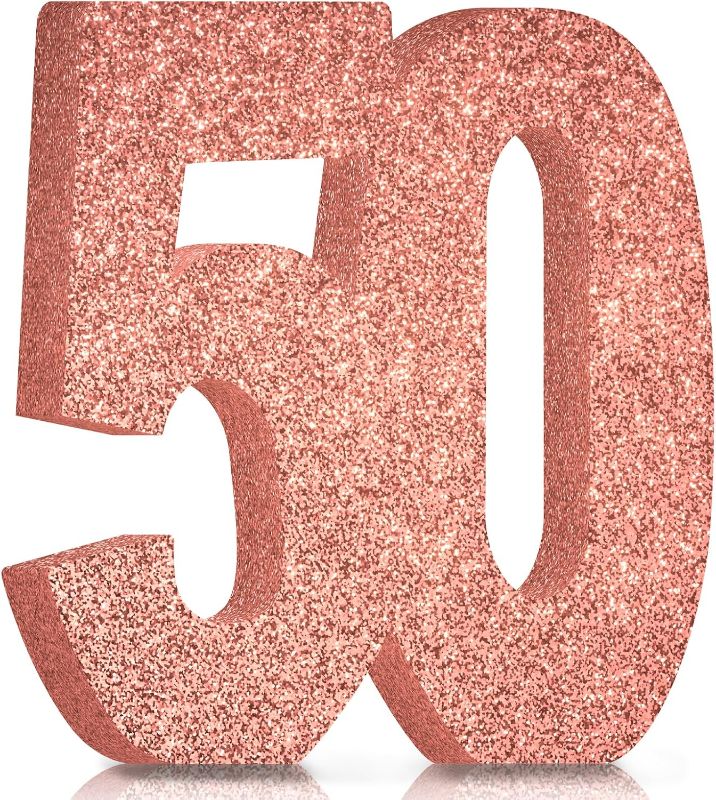 Photo 1 of 50th Birthday Decorations for Women,50th Anniversary Decorations,Rose Gold Glitter 50th Birthday Party Centerpieces for Table Decoration