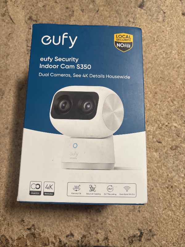 Photo 1 of eufy Security Indoor Cam S350, Dual Cameras, 4K UHD Security Camera with 8× Zoom, 360° Camera, Baby Monitor, Pet Camera, Human/Pet Detection, AI Tracking, 2.4G/5G Wi-Fi, Plug in
