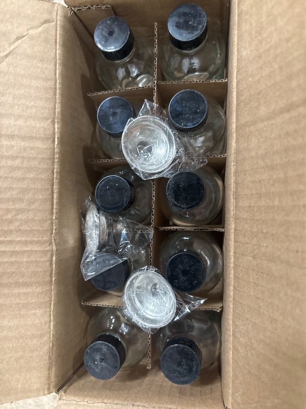 Photo 1 of 10 Pack, 4 oz Small Clear Glass Bottles w/ Lids & 3 Stainless Steel Funnel - 120ml Boston Round Sample Bottle for Potion, Juice, Ginger Shot, Wellness, Oils, Whiskey, Liquids - Leakproof Travel Bottle