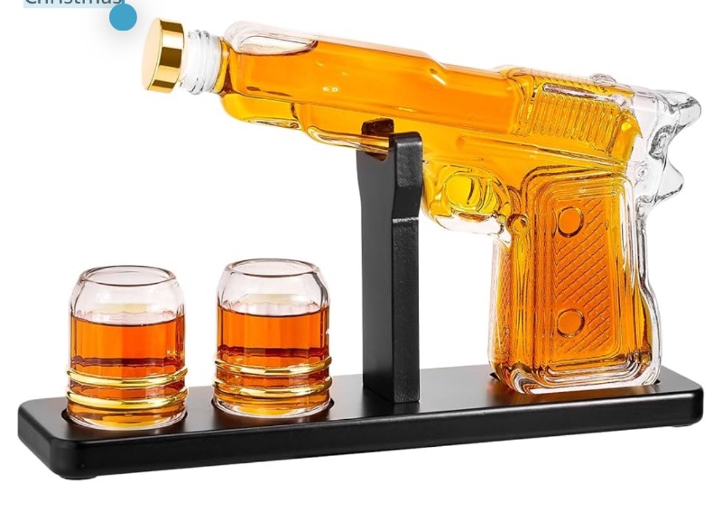 Photo 1 of Birthday Gifts for Men – 7.77oz Whiskey Decanter Set with 2 Glasses & Wooden Stand, Unique Barware for Dad, Husband, Boyfriend, Brother, Great for Home Bar, Office, Lounge, Anniversary, Christmas