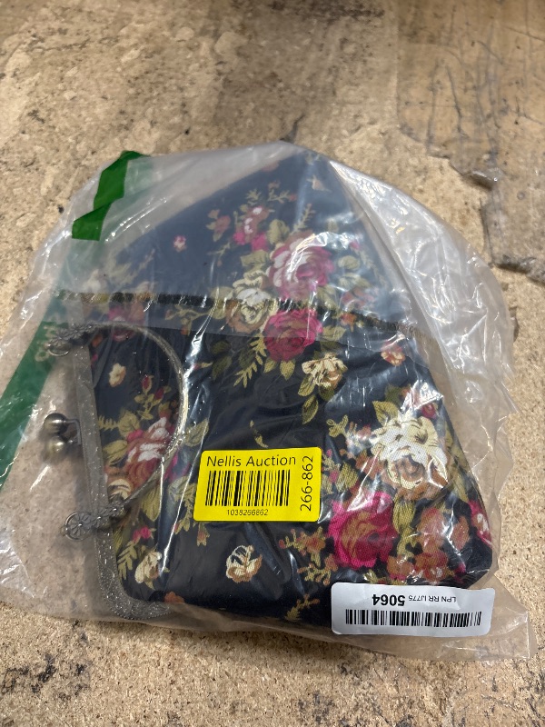 Photo 1 of Abuyall Floral Top Handle Handbag Chain Strap Women Kiss Lock Canvas Frame Shoulder Bag 3D-black-flower