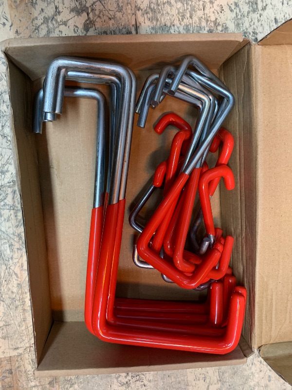 Photo 1 of Hotop 18 Pcs Rafter Hanger Heavy Duty Large S Hooks Rafter Hanger for Garage Ladder Bike Fence Storage Organizer S Shaped Hooks(Red)