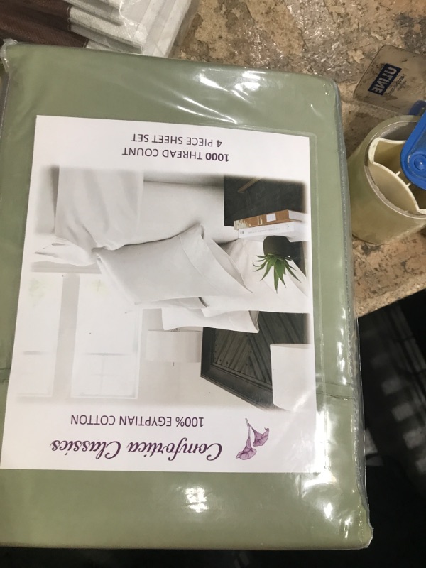 Photo 1 of 1000-Thread-Count 100% Pure Cotton Bed Sheets -4 Pc California King Size Sage Green Sheet Set, Single Ply Long Staple Combed Cotton Yarns, Best Luxury Sateen Weave, Fits Mattress Upto 17'' Deep Pocket