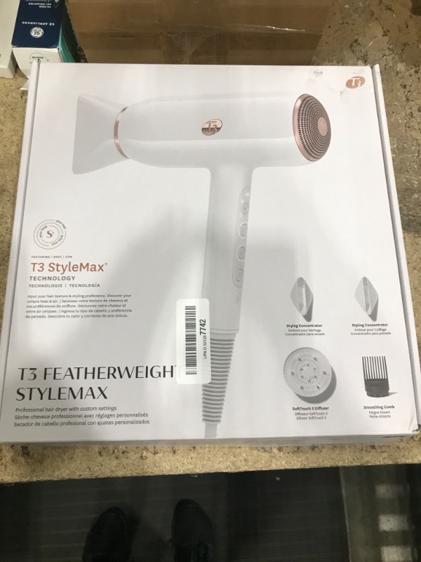 Photo 1 of ***SEE NOTES***    T3 Featherweight StyleMax Professional Ionic Hair Dryer with Custom Heat Automation & 4 Attachments, Fast Drying, Lightweight with 5 Heat & 3 Speed Settings, 2 Concentrators, Diffuser & Smoothing Comb