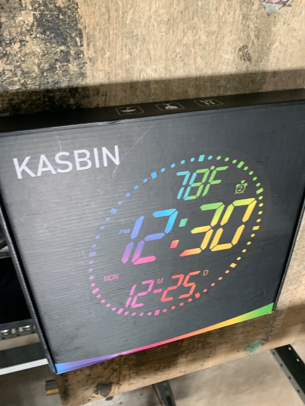 Photo 1 of Kasbin 12 Inch Large Digital Wall Clock with Remote Control,RGB Color,Timer Date Temperature Display,Modern Clock for Living Room Bedroom Decor, Gift for Elderly (Black Mirror, 12")