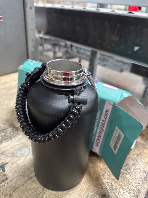 Photo 1 of *JUST BOTTLE MISSING OTHER ACCESSORIES* 64 oz Insulated Water Bottle with Straw & Auto Spout Lids, Paracord Handle, Half Gallon Waterbottle Strap Carrier & Protective Boot, Wide Mouth Metal Canteen Thermo Mug, Leak-proof Sports Hydro Bottle
