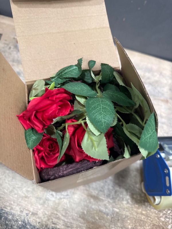 Photo 1 of Giegxin 9.84 Ft Bendable Red Rose Garland Rose Vine Artificial Red Silk Flower Garland for Decoration with Green Leaves Fake Vine Flowers for Birthday Wedding Decor