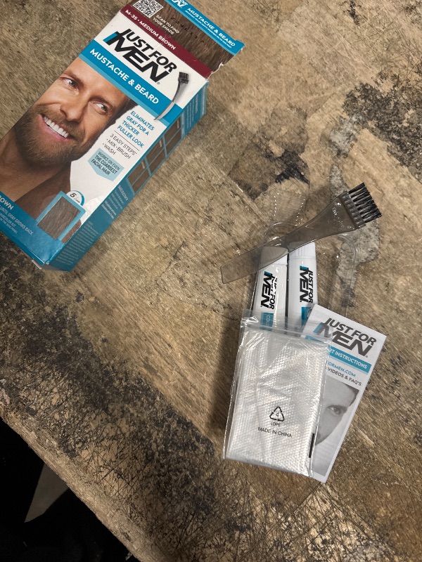 Photo 1 of *OPENED*Just For Men Mustache & Beard, Beard Dye for Men with Brush Included for Easy Application, With Biotin Aloe and Coconut Oil for Healthy Facial Hair - Medium Brown, M-35, Pack of 1