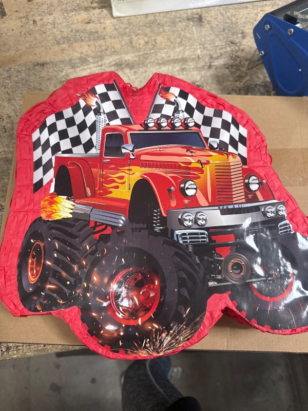 Photo 1 of *MISSING ACCESSORIES * Harrycle 3 Pcs Truck Monster Pinata Party Decoration of Race Car Pattern Small Blaze Wheel Pinata with Blindfold for Boy Birthday Mexican Party Decor Carnival Fiesta Game Supplies