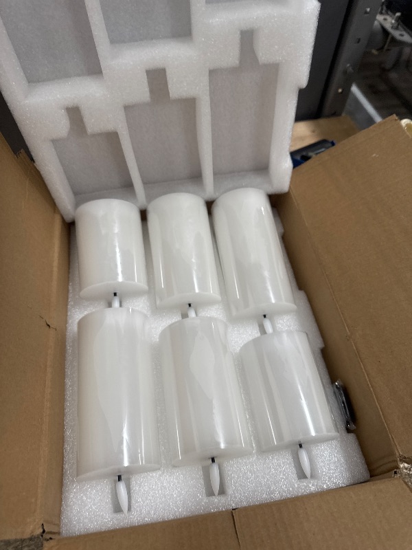 Photo 1 of 12 Pcs White Flameless Candles Flat Top LED Candles with Remote Timer, Pillar Flameless Candle Bulk Flickering Battery Operated Candle for Wedding Festival Outdoor Home Decor D 3'' H 4'' 5'' 6''