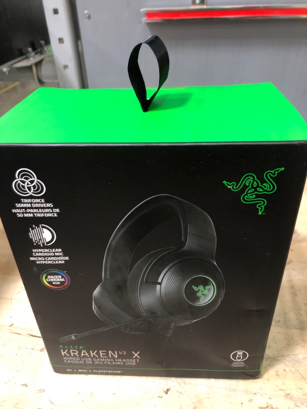 Photo 1 of (for parts) Razer Kraken V3 X Wired USB Gaming Headset: Lightweight Build - Triforce 40mm Drivers - HyperClear Cardioid Mic - 7.1 Surround Sound - Chroma RGB Lighting - Black
