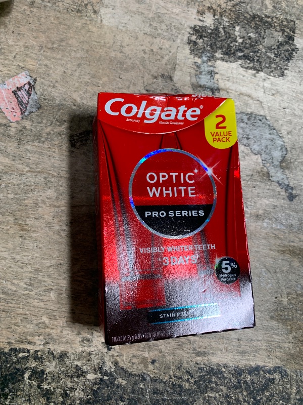 Photo 1 of Colgate Optic White Pro Series Whitening Toothpaste with 5% Hydrogen Peroxide, Stain Prevention, 3 oz Tube, 2 Pack