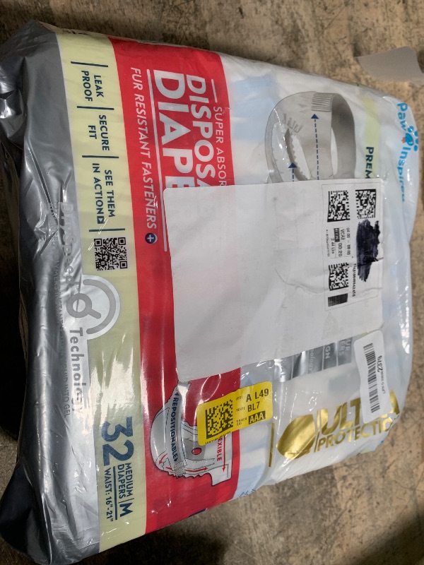 Photo 1 of Paw Inspired 32ct Disposable Dog Diapers | Female Dog Diapers Ultra Protection | Diapers for Dogs in Heat, Excitable Urination, or Incontinence (Medium)