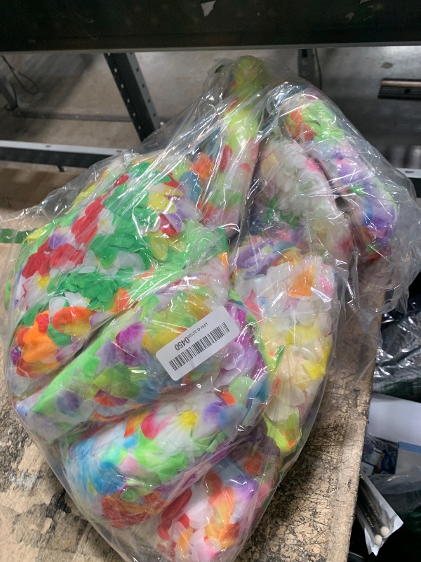 Photo 1 of 100PCS Soft Necklaces Hawaiian Leis Luau Partyecorations Tropical Party Favors Lei Hawaiian Flower Perfect for Your Hawaii Luaus Party.