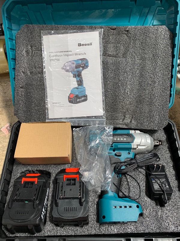 Photo 1 of *POWERS ON* Seesii Cordless Impact Wrench 1/2 inch, Brushless Impact Gun Max Torque 479 Ft-lbs(650Nm), 3300RPM w/ 2x 4.0 Battery, 6 Sockets,9 Drill,6 Screws, High Torque Power Impact Driver for Car Home, WH700
