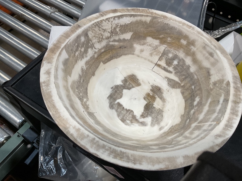 Photo 1 of Creative Co-Op Boho Wood Pedestal Serving Bowl, White Wash Finish